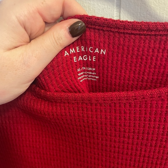 AMERICAN EAGLE RED LONG SLEEVE PLUSH THERMAL CREW NECK TEE SHIRT - Picture 3 of 5